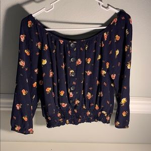 Navy Blue with Flowers Flowy Top!